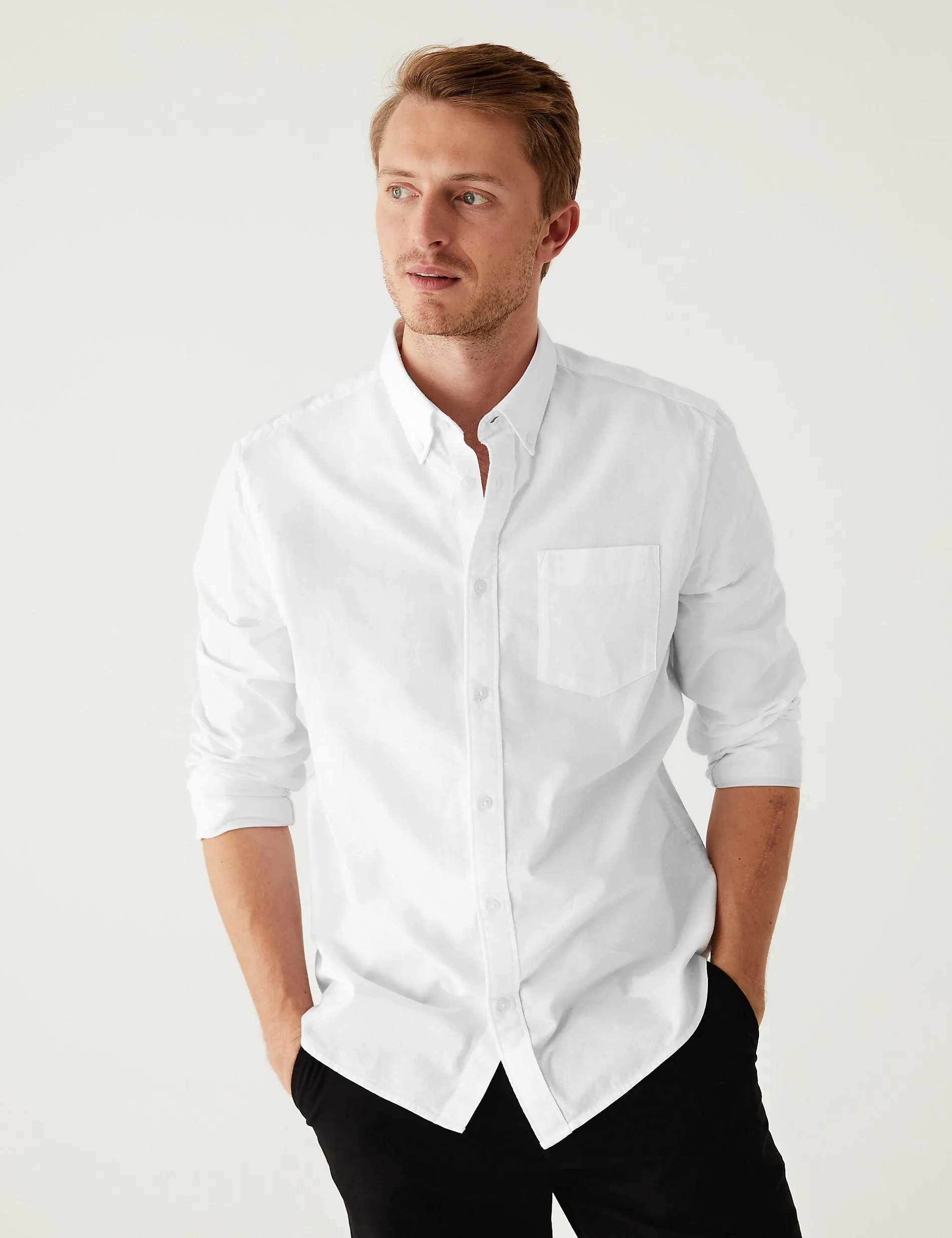 2 Pairs Marks & Spencer Pure Cotton Easy Iron Oxford Shirts, White