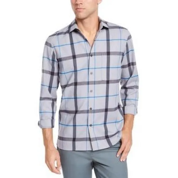 Alfani Mens Classic-Fit Brushed Plaid Shirt