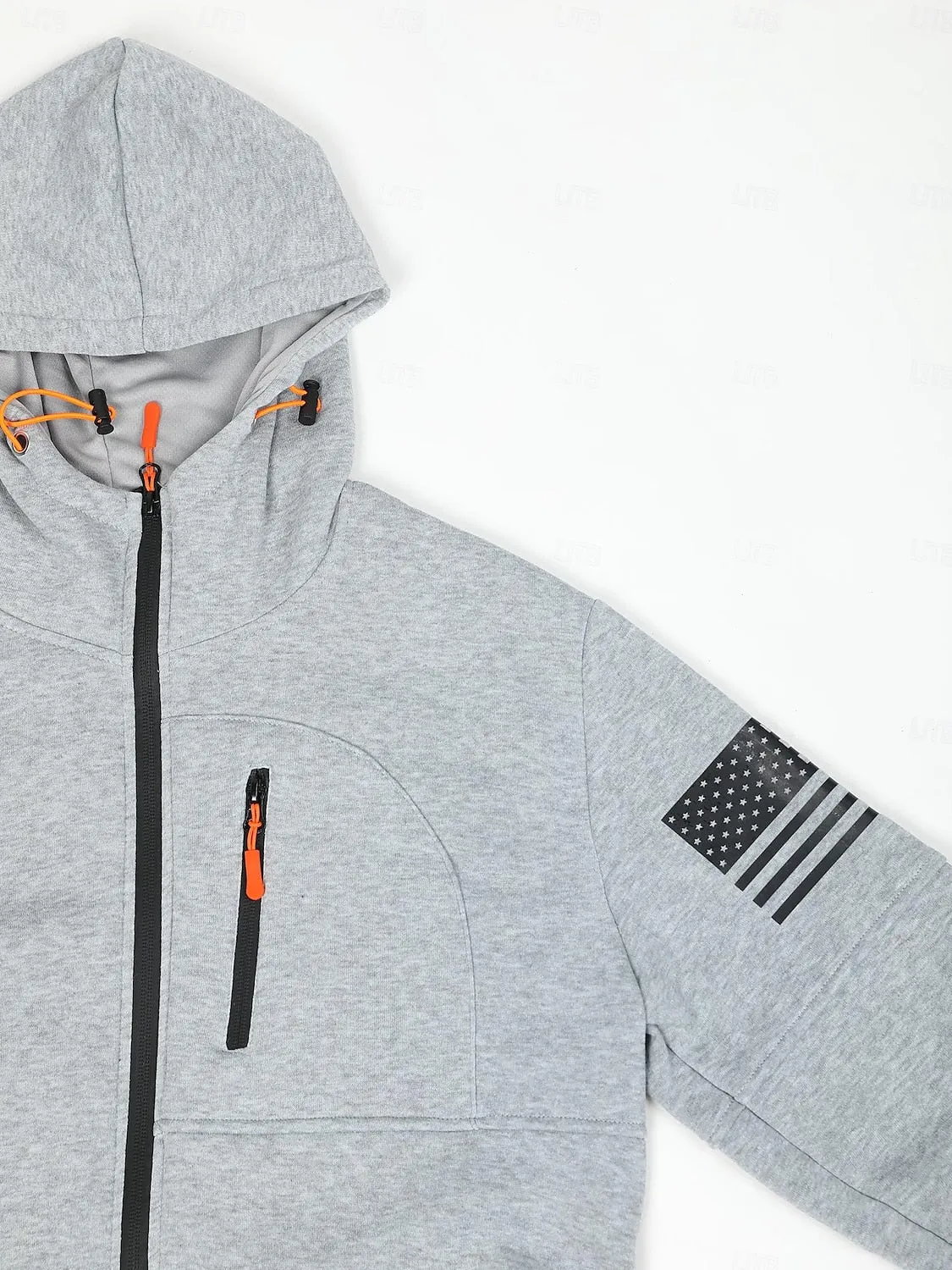 American Flag Hoodie Mens Graphic Tactical Military National Fashion Daily Casual Outerwear Zip Vacation Going Streetwear Hoodies Dark Blue Gray Grey Fleece