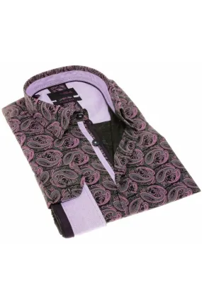 Black Paisley Button Down Shirt W/Trim