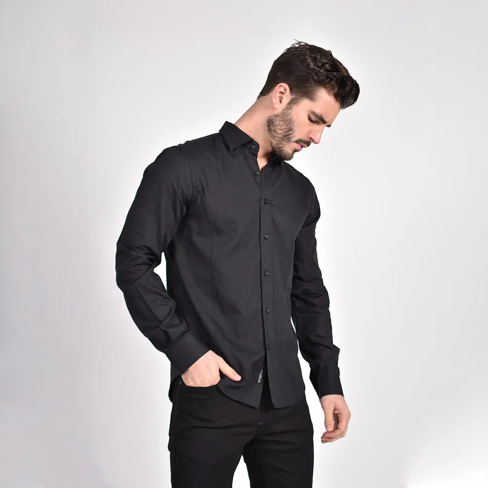 Black Soft Spiral Jacquard Button Down Shirt