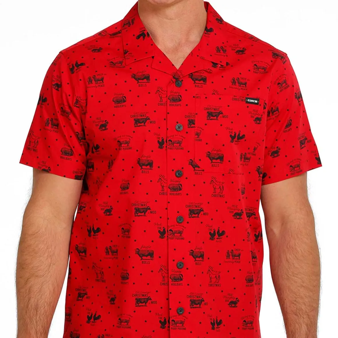 Cinch Men's Jingle Bulls Short Sleeve Christmas Camp Shirt