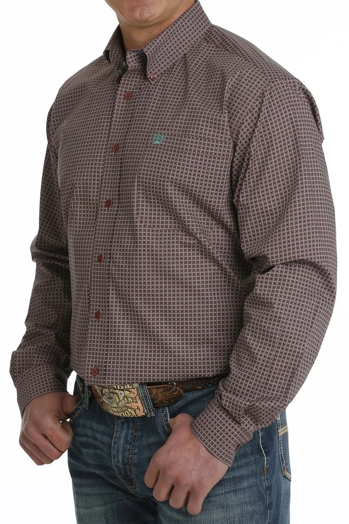 Cinch Men's L/S Classic Fit Geometric Western Button Down Shirt in Burgundy