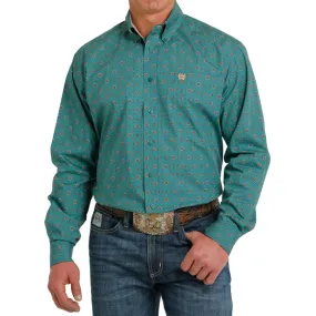 Cinch Men's Teal Geometric Long Sleeve Button Down Shirt