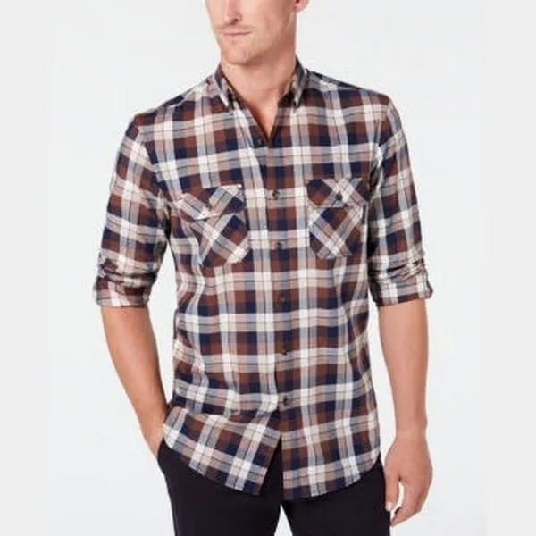 Club Room Mens Stretch Brushed Cotton Plaid Flannel Shirt