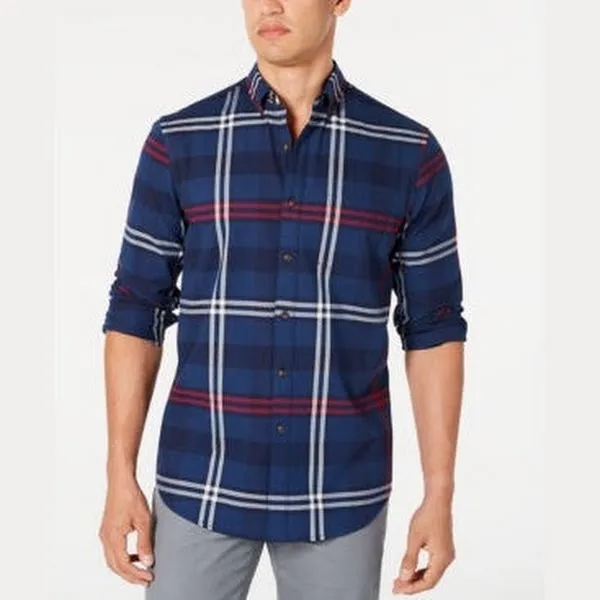 Club Room Mens Stretch Brushed Cotton Plaid Flannel Shirt