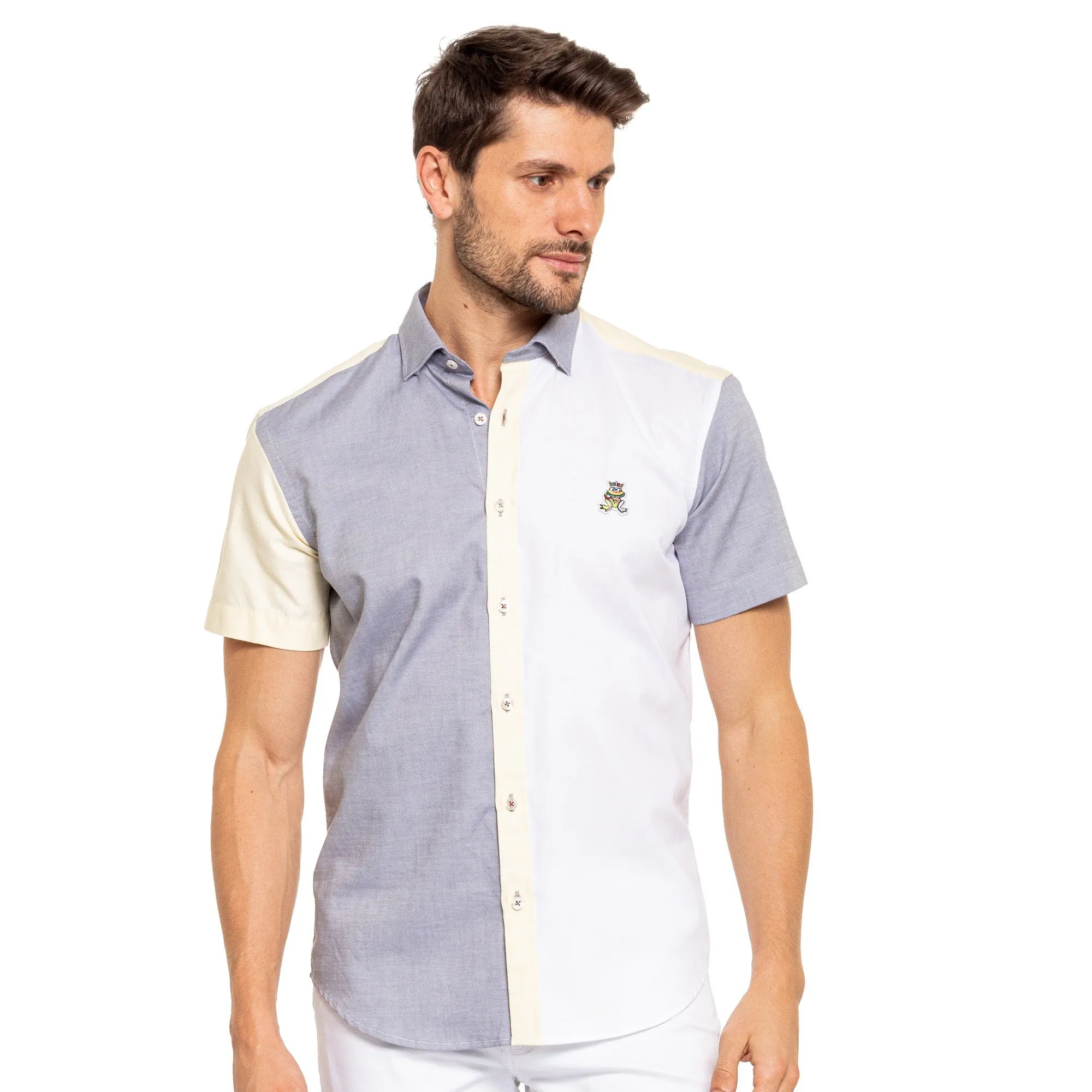 Color Block Oxford FROG Short Sleeve Button Down Shirt - San Juan