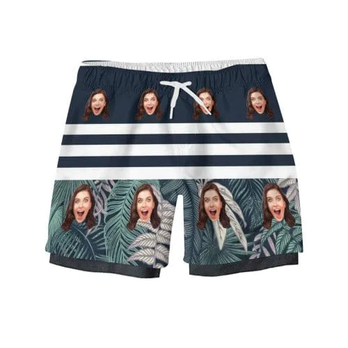 Custom Face 2 in 1 Sport Shorts Plants Men's Personalized Drawstring Above the Knee Beach Shorts