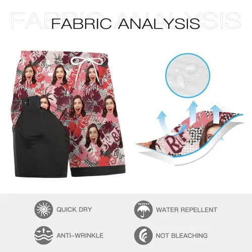 Custom Face 2 in 1 Surfing Shorts Pink Men's Beach Shorts