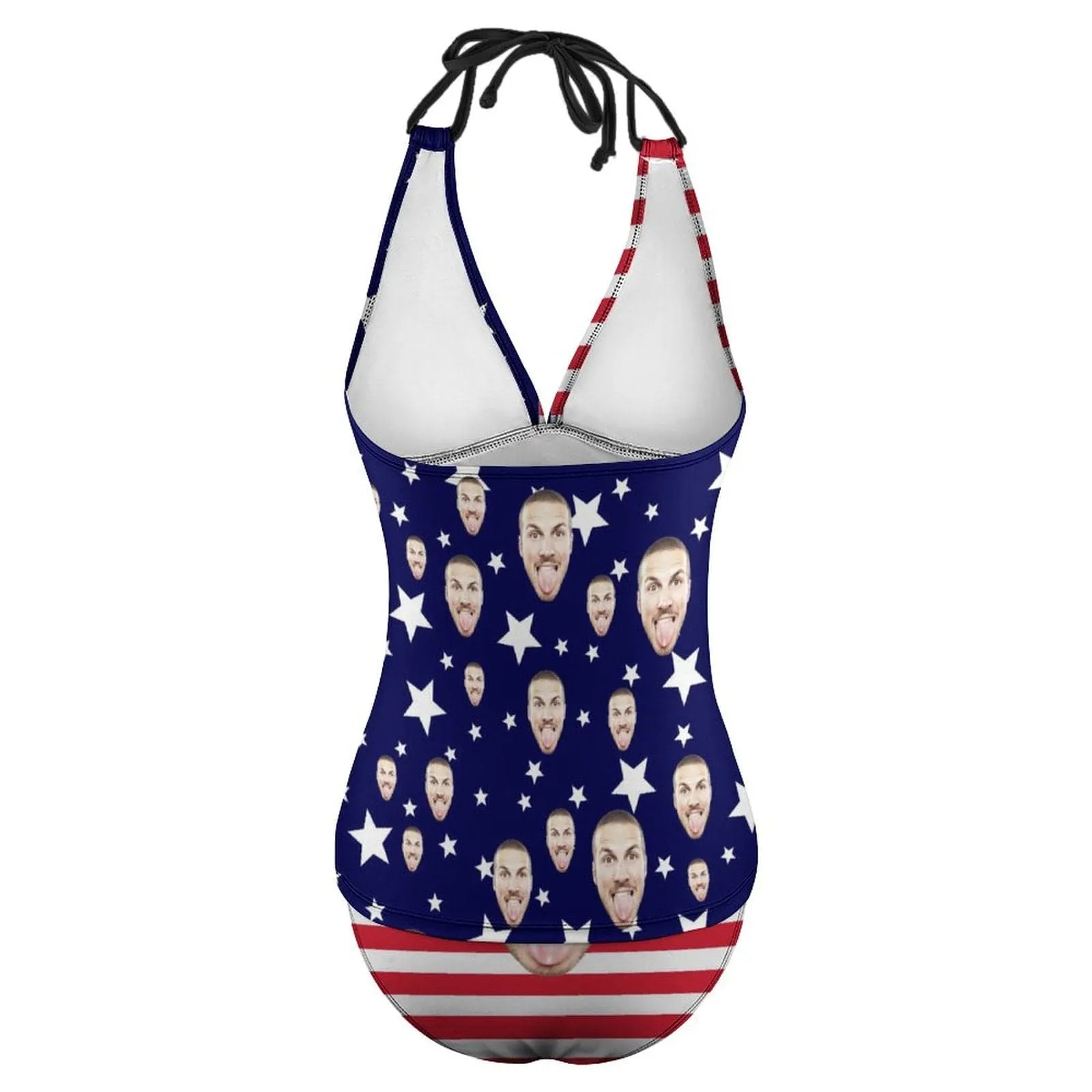 Custom Face American Flag Couple Matching Women's Tankini Sets&Men's Quick Dry 2 in 1 Beach Shorts