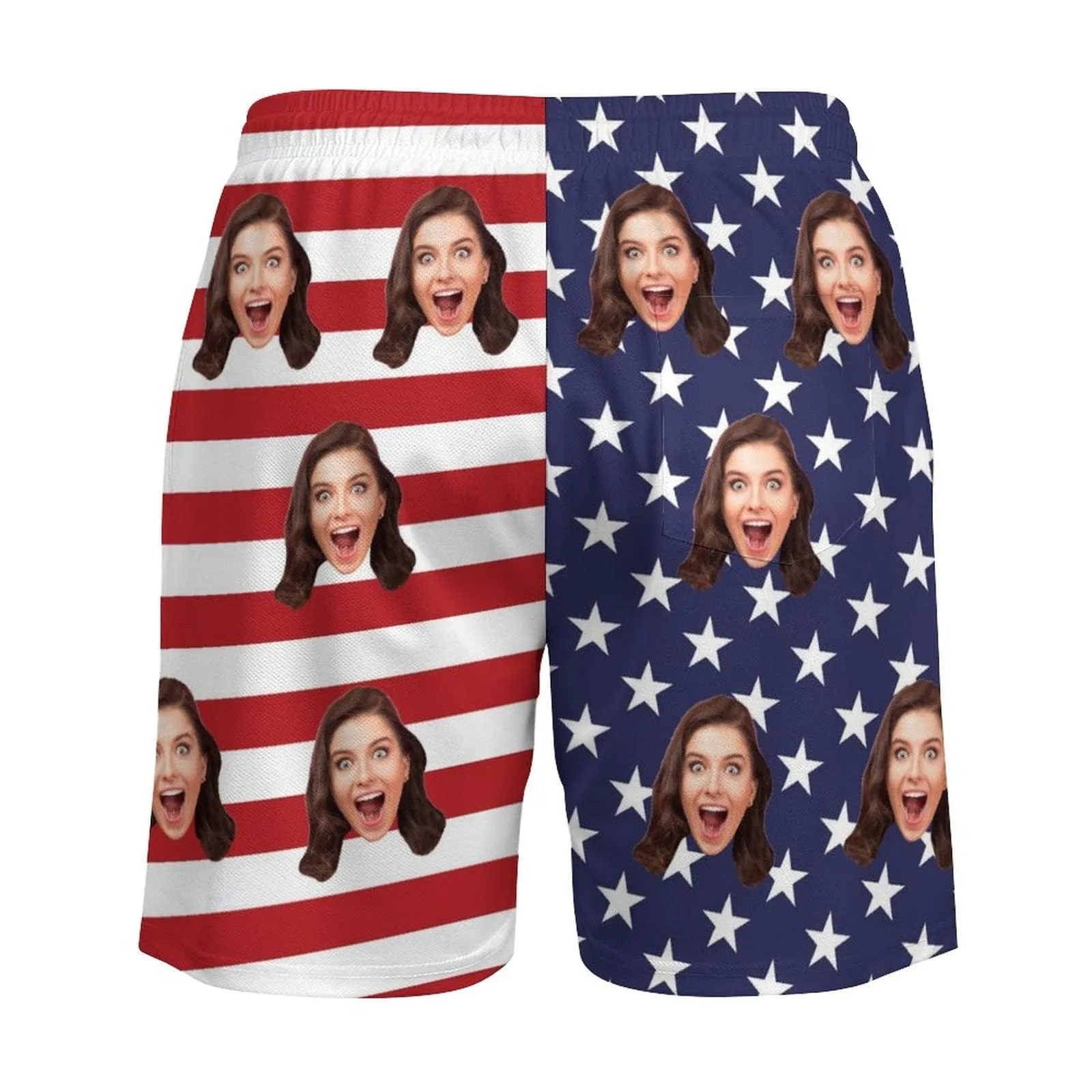 Custom Face American Flag Couple Matching Women's Tankini Sets&Men's Quick Dry 2 in 1 Beach Shorts