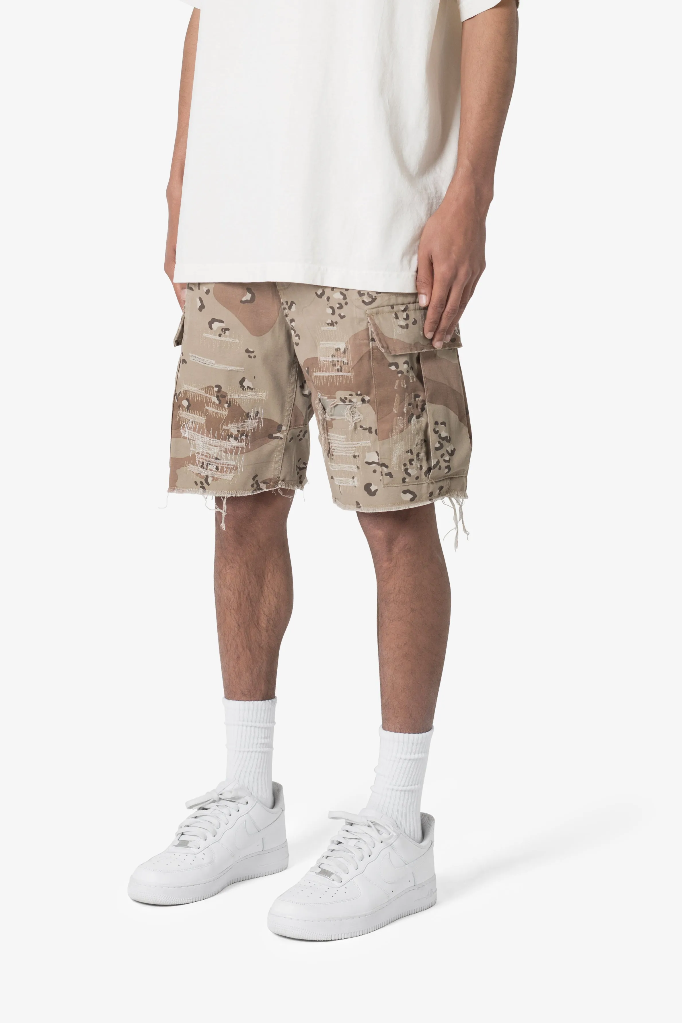 Distressed Cargo Shorts - Desert Camo