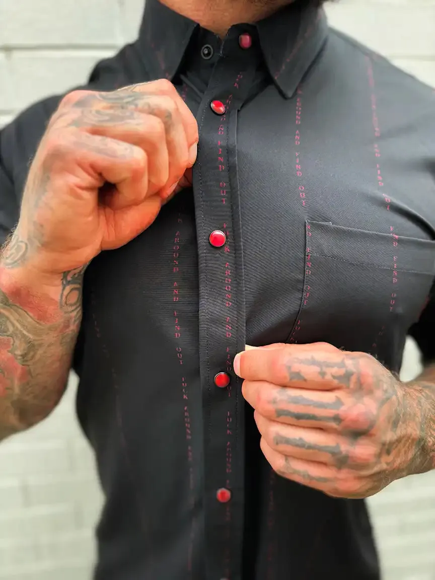 ESSENTIAL FUCK AROUND AND FIND OUT RED PEARL SNAP BUTTON UP