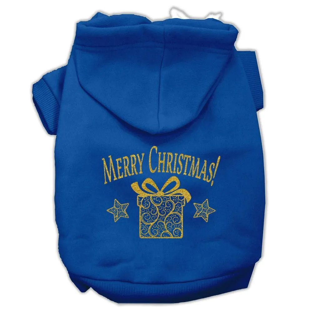 Golden Christmas Present Pet Hoodies Blue Size Med (12)