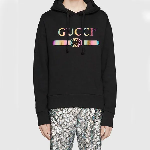 GUCCI Cotton Logo Pullover Hooded Sweatshirt 'Black', black