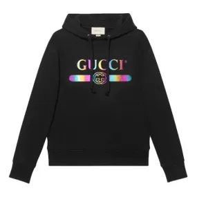 GUCCI Cotton Logo Pullover Hooded Sweatshirt 'Black', black