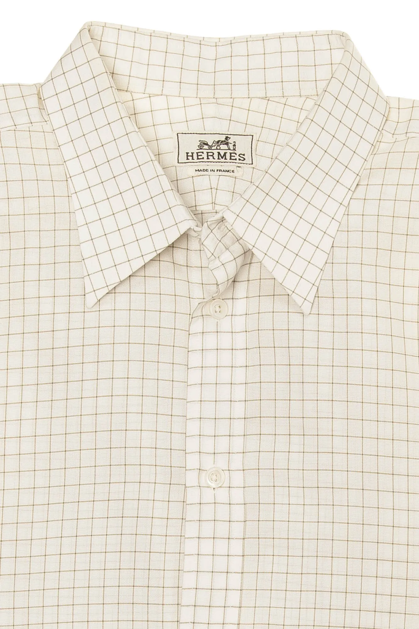 Hermes - White Collared Checkered Men's Button Up Dress Shirt - IT 44