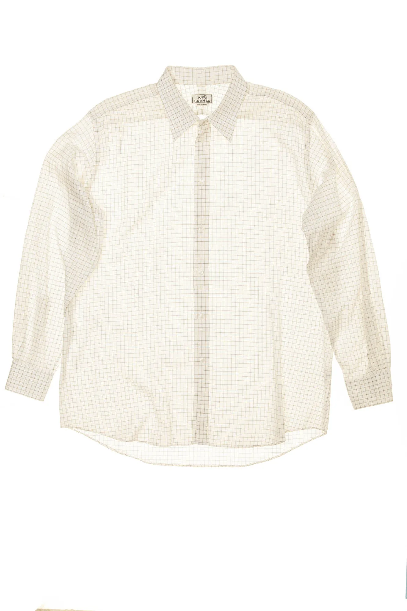 Hermes - White Collared Checkered Men's Button Up Dress Shirt - IT 44