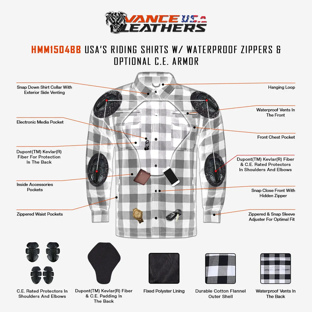 HMM1504BB Riding Shirts with Waterproof Zippers & Optional C.E. Armor