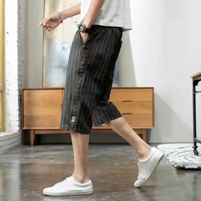 Hnzxzm Summer Thin Drawstring Man Loose Striped Pockets Simplicity Shorts Handsome Fashion Casual Sports Straight Men's Clothing