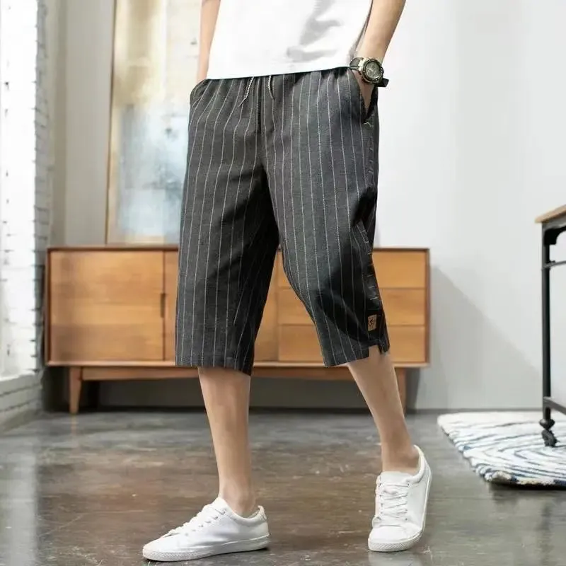 Hnzxzm Summer Thin Drawstring Man Loose Striped Pockets Simplicity Shorts Handsome Fashion Casual Sports Straight Men's Clothing