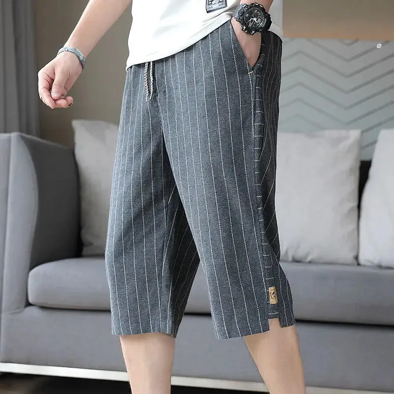 Hnzxzm Summer Thin Drawstring Man Loose Striped Pockets Simplicity Shorts Handsome Fashion Casual Sports Straight Men's Clothing