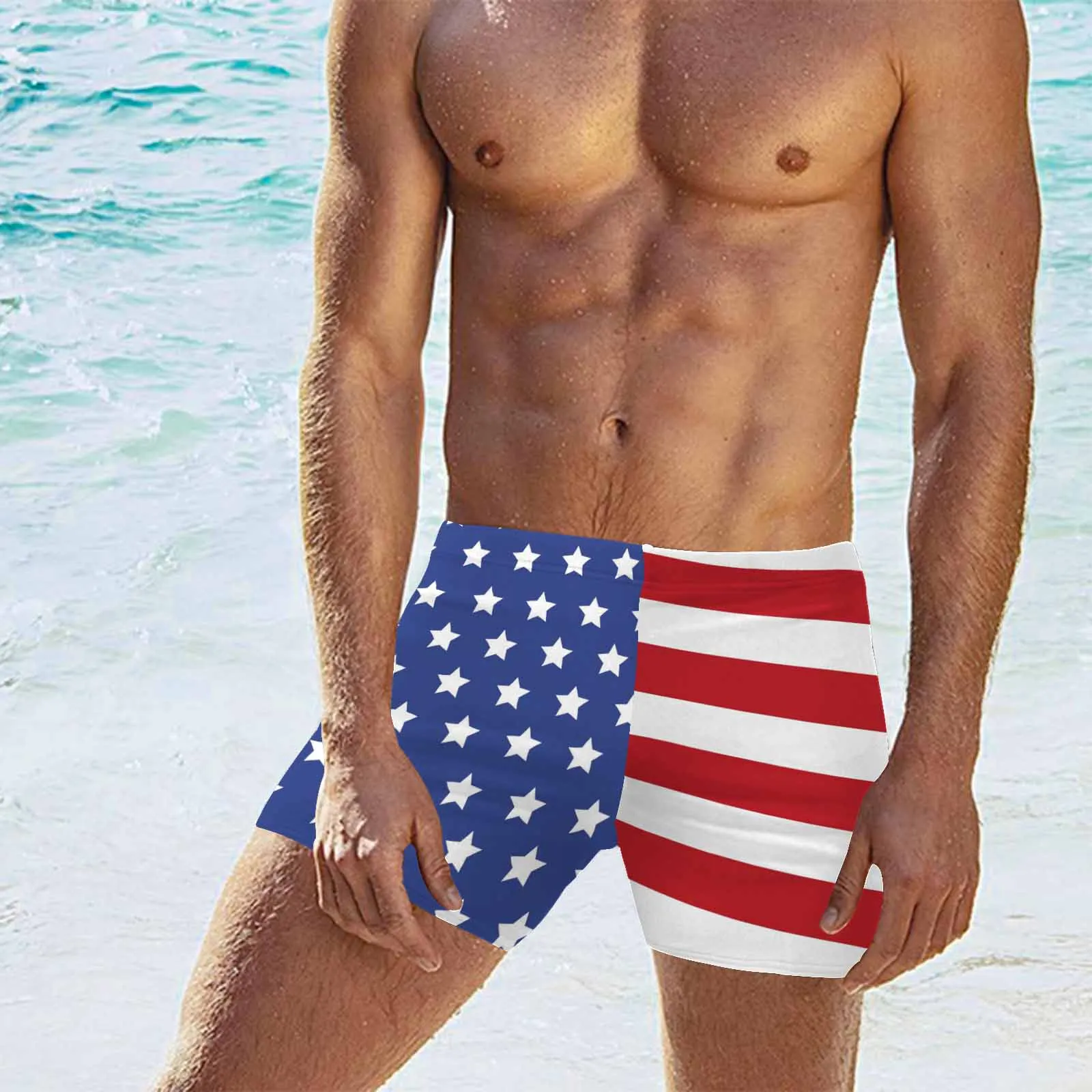 #Independence Day#American Flag Men's Athletic Swim Jammers Quick Dry Waterproof Compression Square Leg Swim Briefs Swimsuit