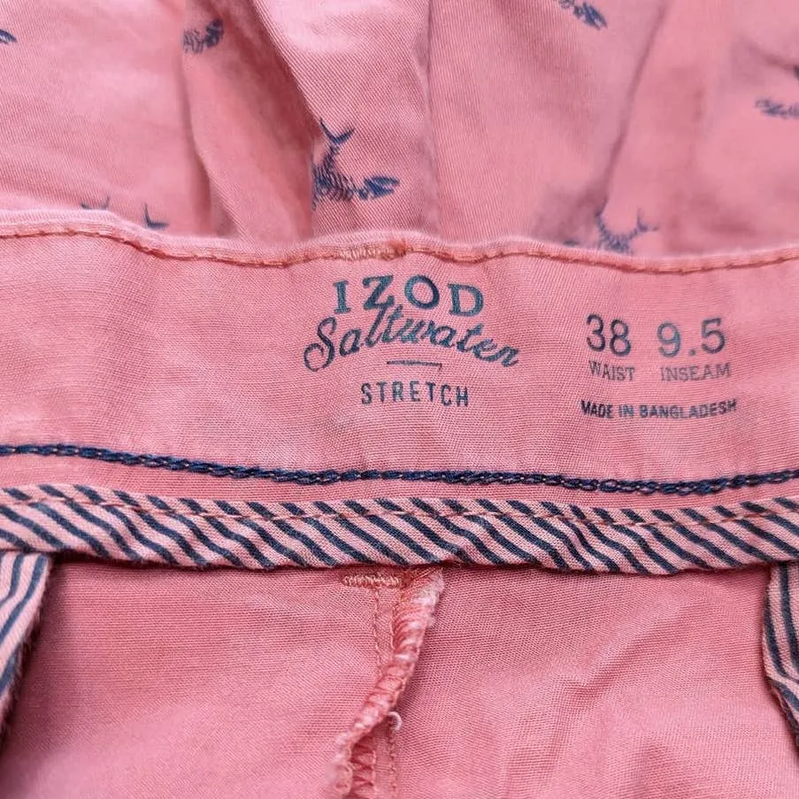 IZOD Saltwater Stretch Salmon Pink Chino Shorts Fish Bones 38 Golf Beach Casual