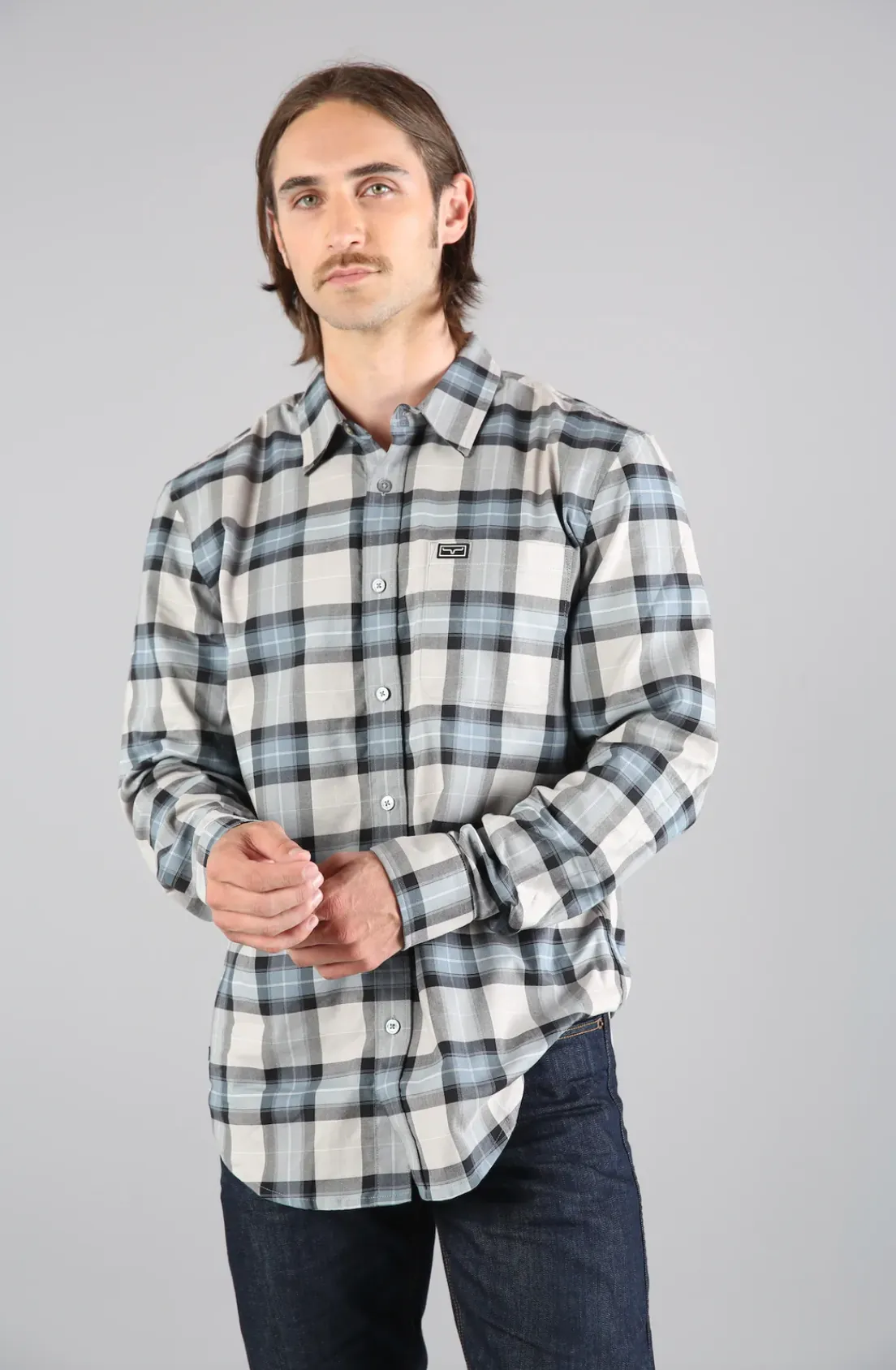 Kimes Ranch Men's Twin Peaks Long Sleeve Flannel Blue Shirt