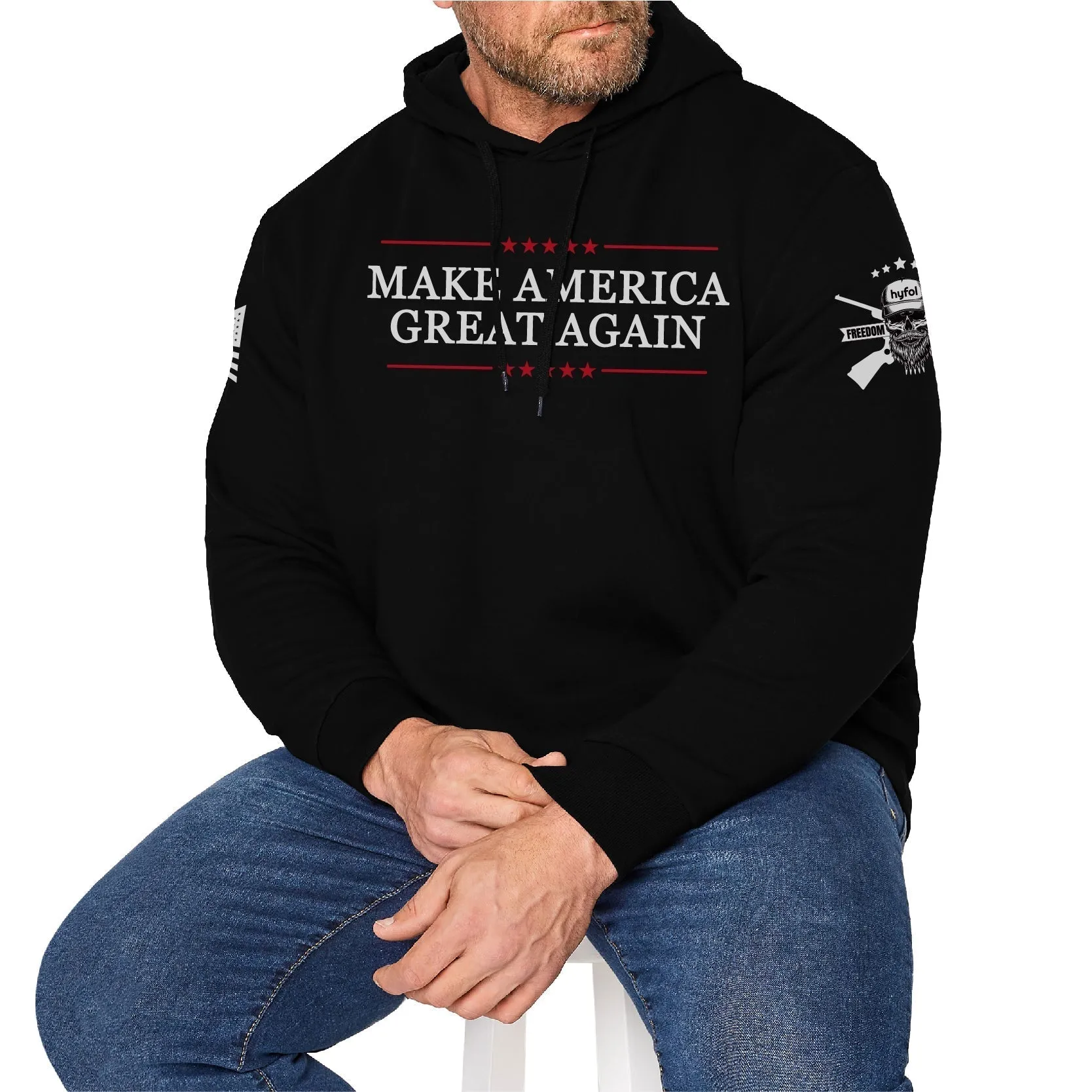 MAKE AMERICA GREAT AGAIN GRAPHIC POCKET DRAWSTRING HOODIE