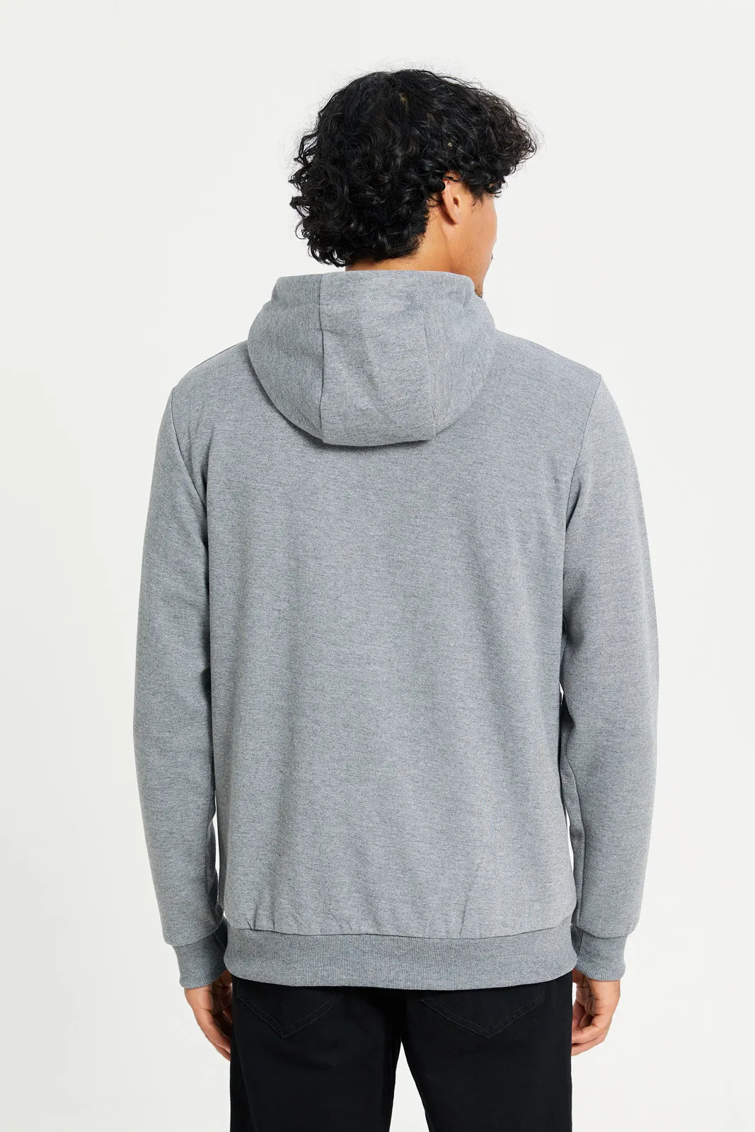 Men Grey Hooded Zip Through Sweatshirt