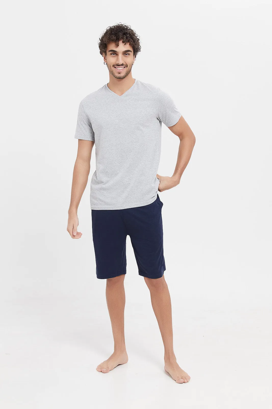 Men Navy And Grey Shorts Set (Pack Of 2)