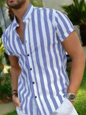 Men Vertical Striped Button Up Shirt