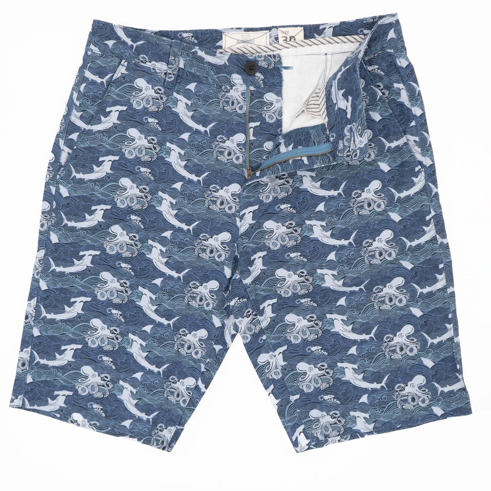 Men's Blue Marine Oriental Print Chino Summer Shorts