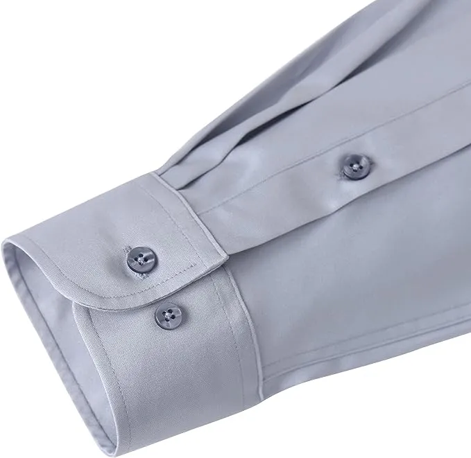 Men's Dress Shirts Wrinkle-Free Long Sleeve Stretch Solid Formal Business Button Down Shirt with Pocket - Silver