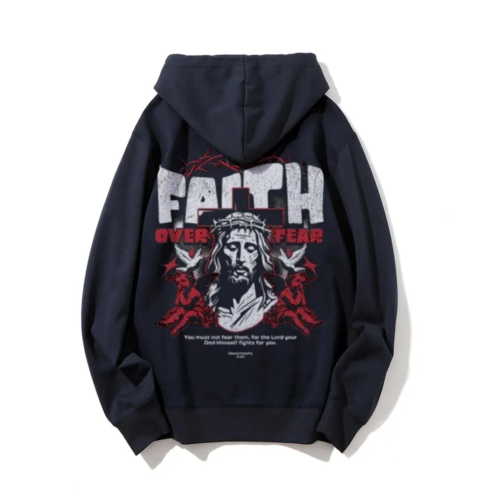 Mens Faith Over Fear Gothic Graphic Pullover Hoodies