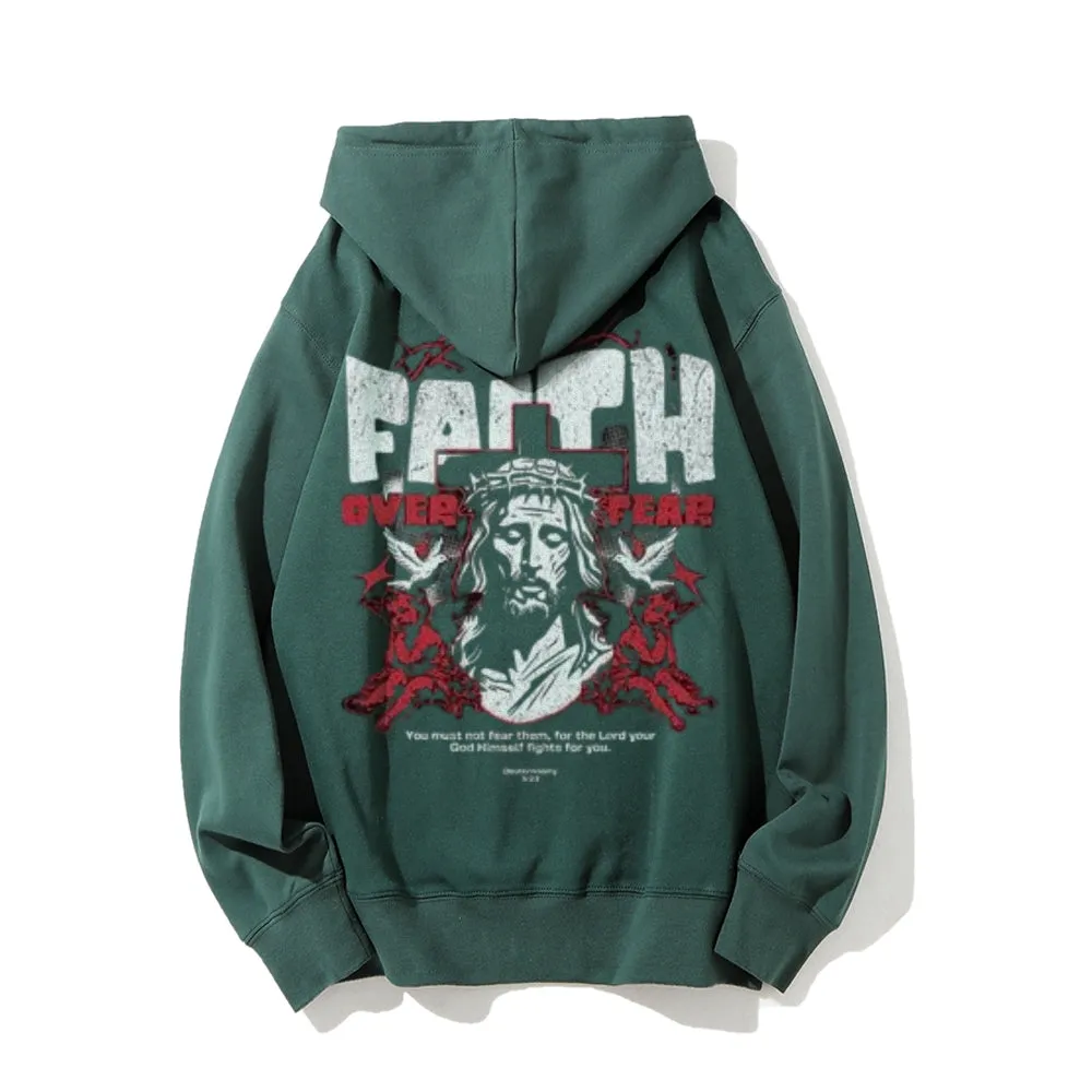 Mens Faith Over Fear Gothic Graphic Pullover Hoodies