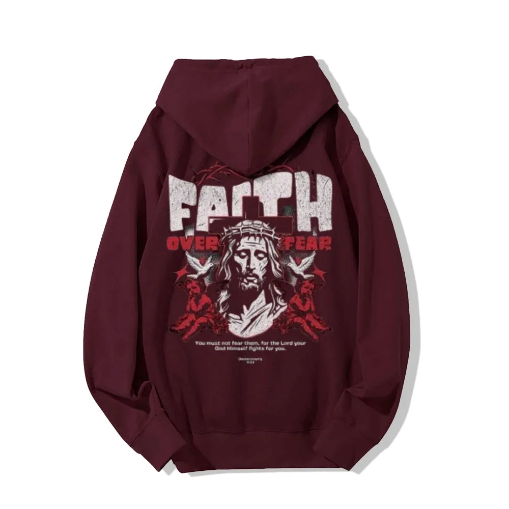 Mens Faith Over Fear Gothic Graphic Pullover Hoodies