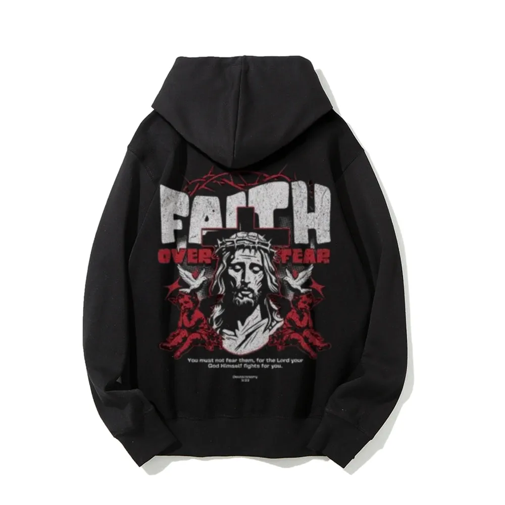 Mens Faith Over Fear Gothic Graphic Pullover Hoodies