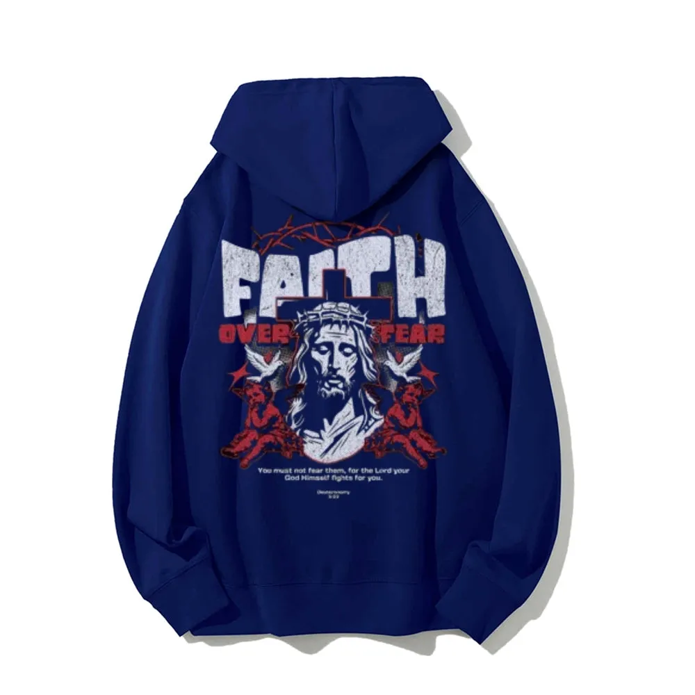 Mens Faith Over Fear Gothic Graphic Pullover Hoodies