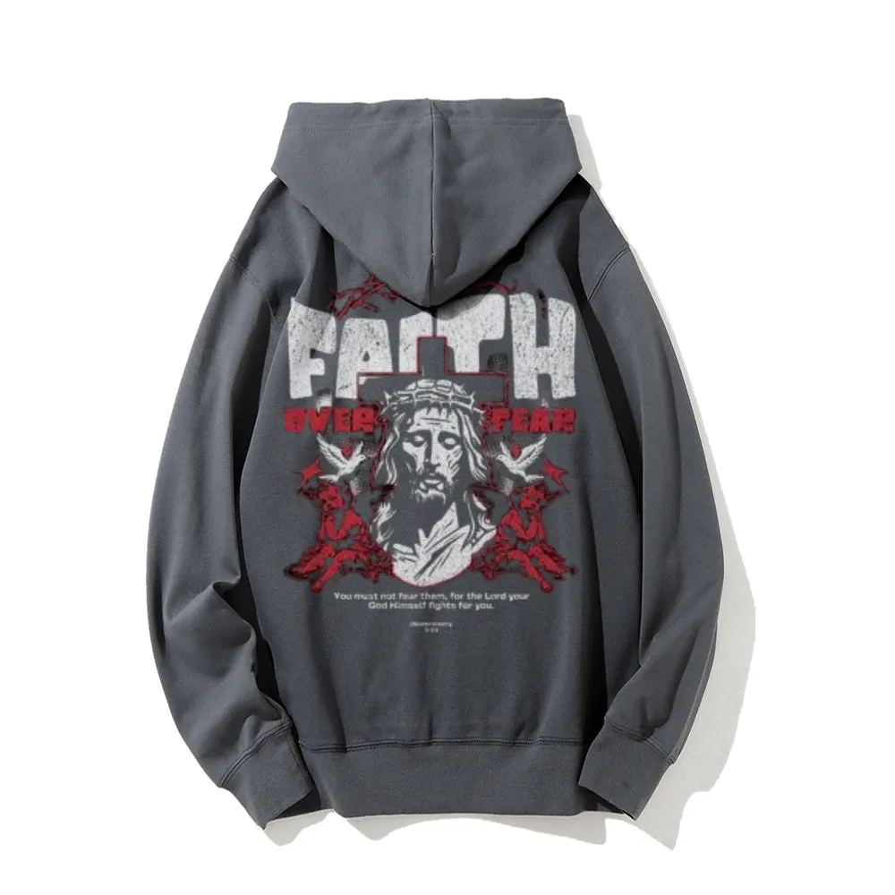 Mens Faith Over Fear Gothic Graphic Pullover Hoodies