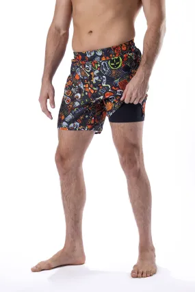 Men's Halloween Wotto Doodle Art Wear Jiu Jitsu Board Shorts