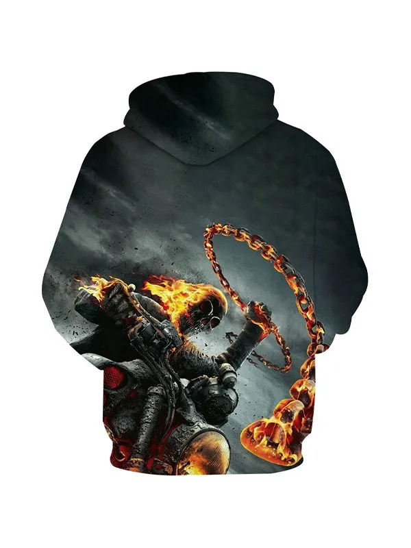 Men's Horror Flame Skull Graphic Print Hoodies