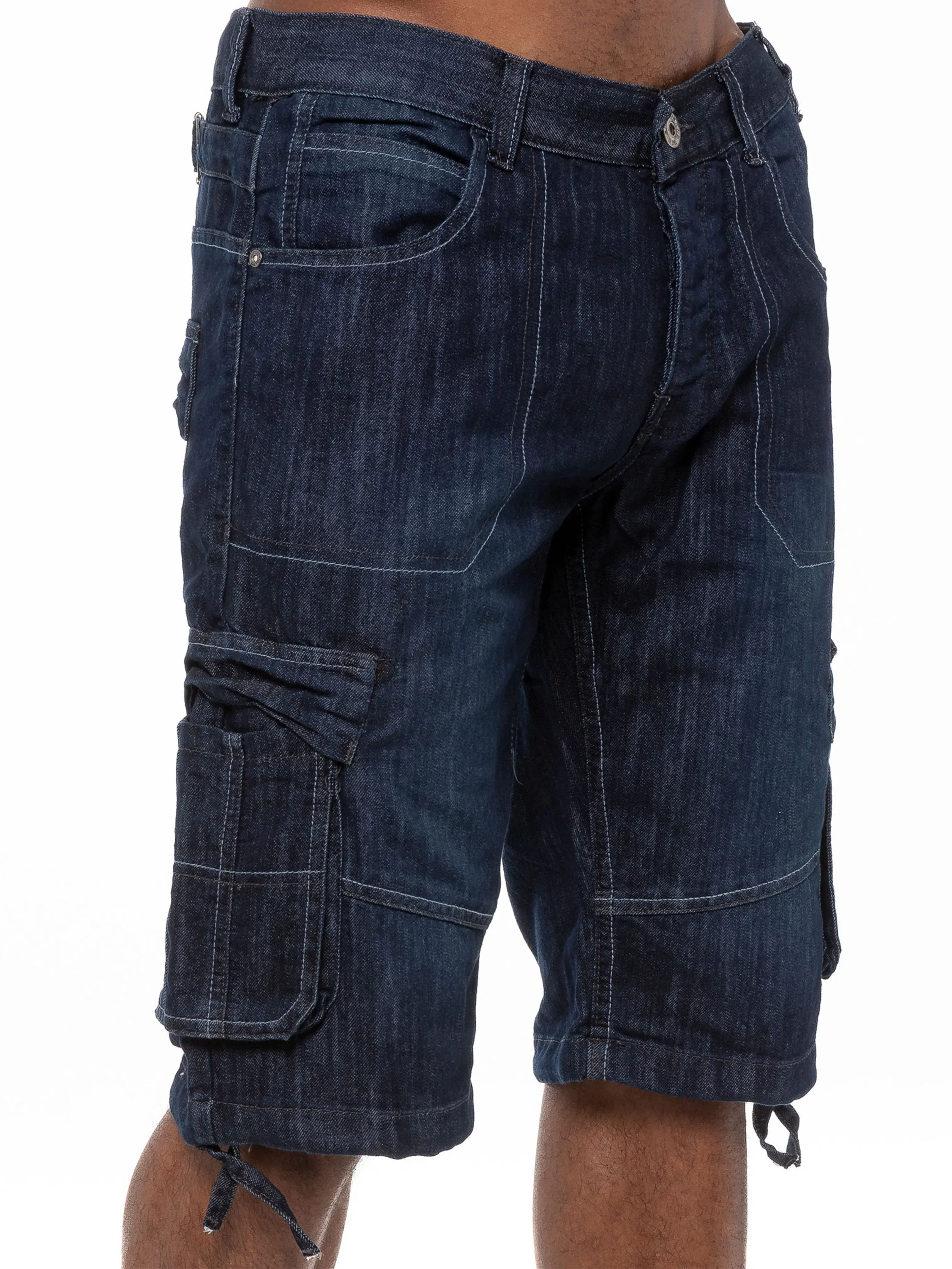 Mens Raw Combat Cargo Denim Shorts | Enzo Designer Menswear