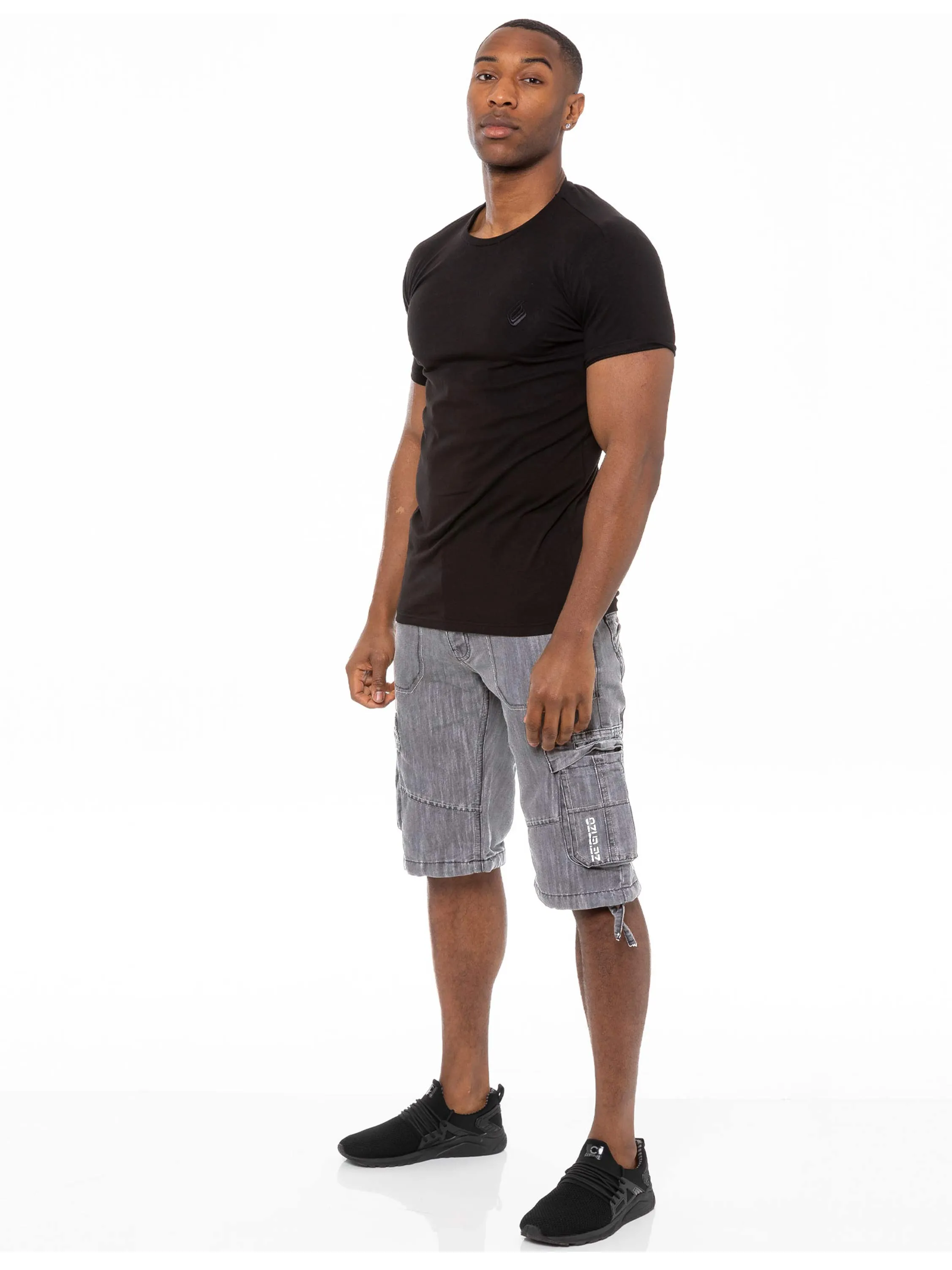 Mens Raw Combat Cargo Denim Shorts | Enzo Designer Menswear