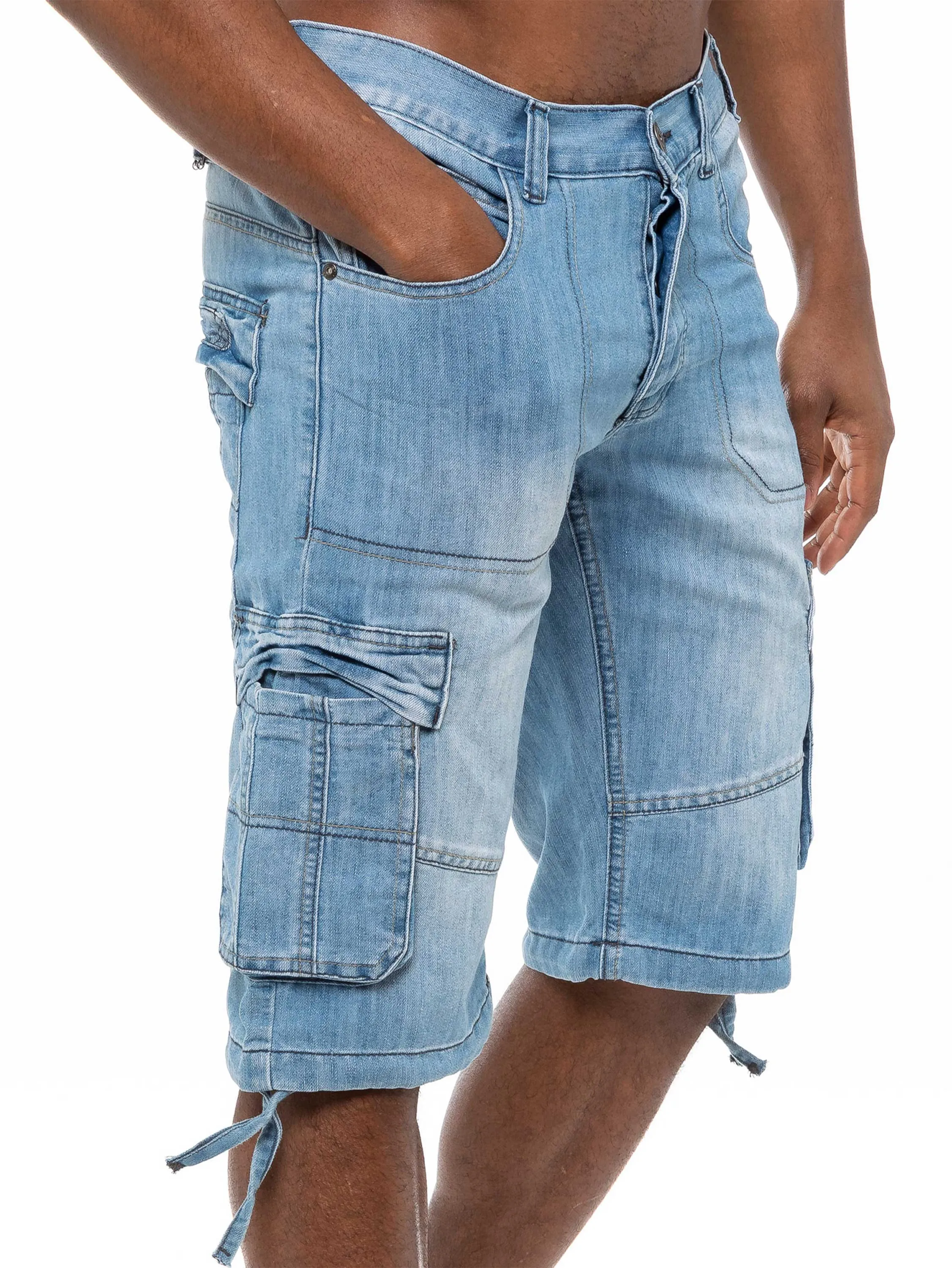 Mens Raw Combat Cargo Denim Shorts | Enzo Designer Menswear