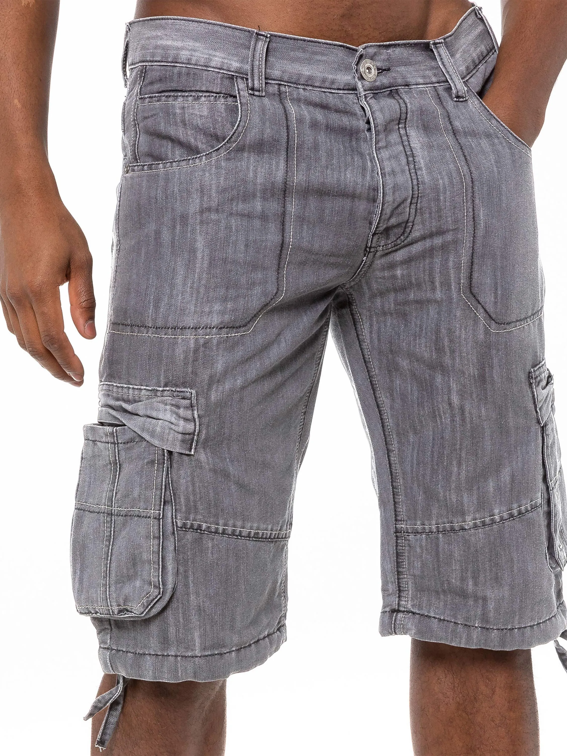 Mens Raw Combat Cargo Denim Shorts | Enzo Designer Menswear