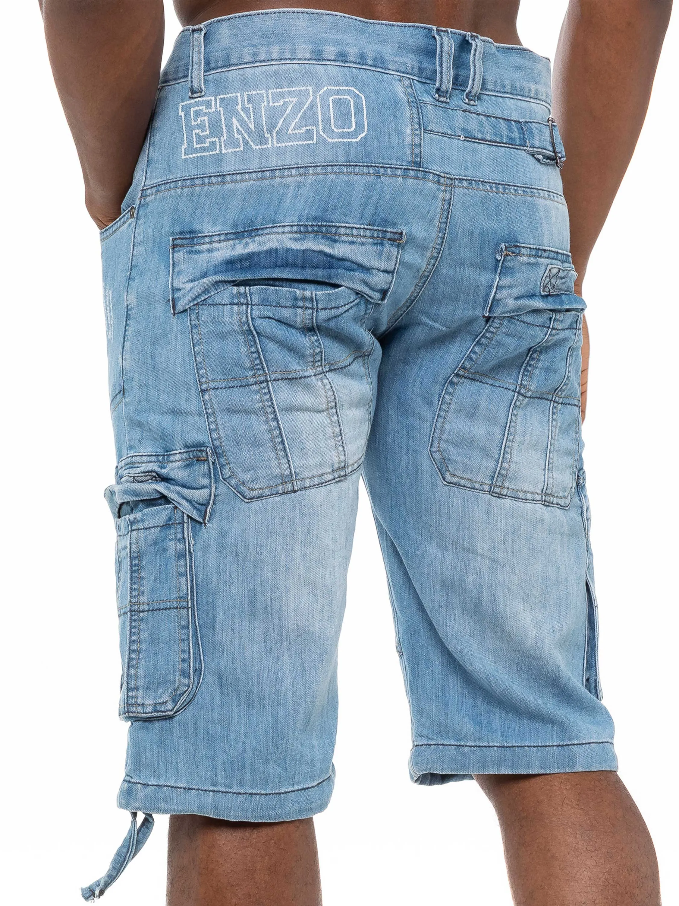 Mens Raw Combat Cargo Denim Shorts | Enzo Designer Menswear