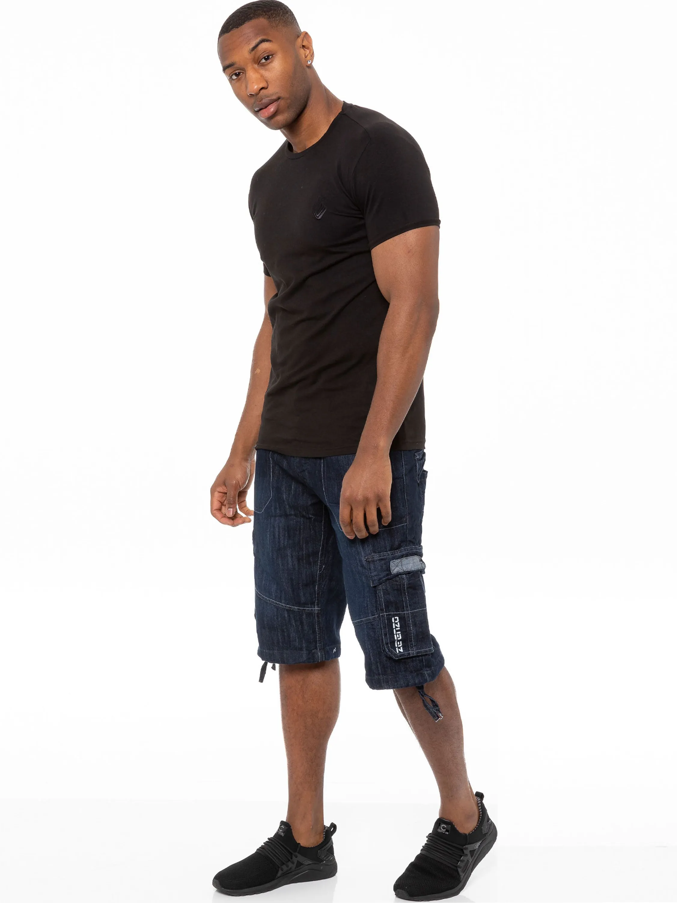 Mens Raw Combat Cargo Denim Shorts | Enzo Designer Menswear