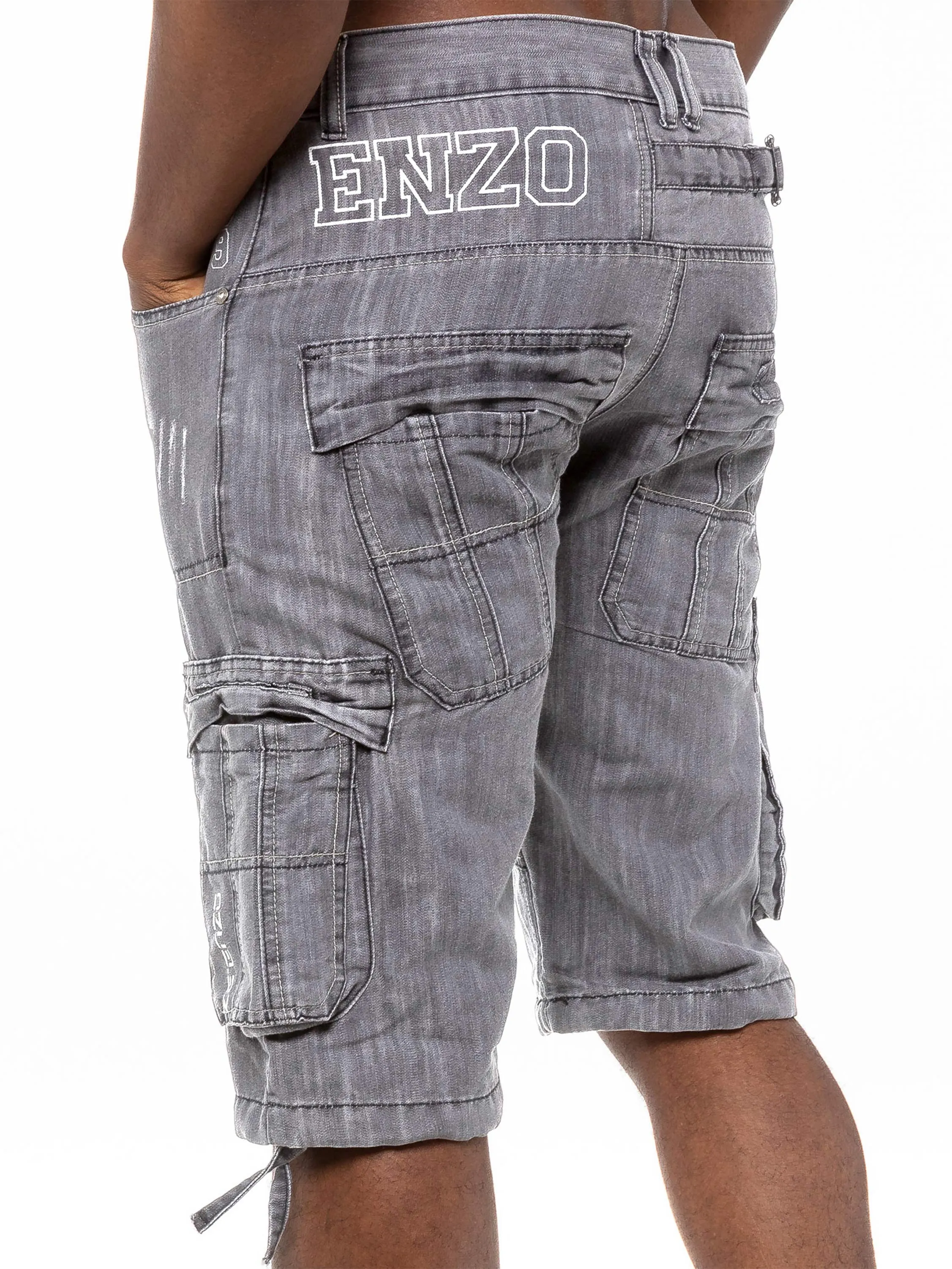 Mens Raw Combat Cargo Denim Shorts | Enzo Designer Menswear